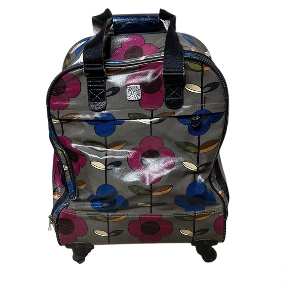 Brighton Handbags - Brighten dark grey purple blue floral weekender spinner carry on luggage